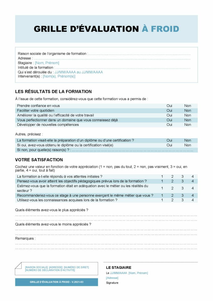 grille evaluation a froid