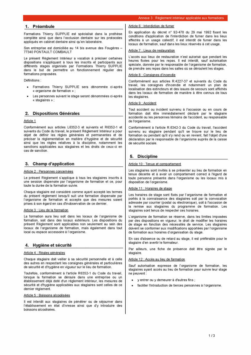 Reglement interieur formations longues Page 1
